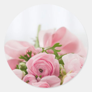 Pink Flowers Bouquet, Love Wedding Romance Classic Round Sticker