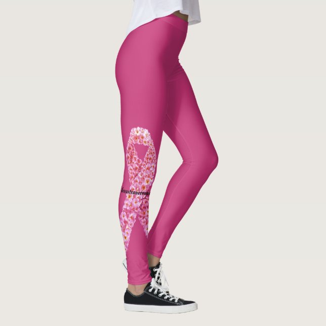 Pink Flowers Breast Cancer Support Ribbon Leggings (Right)