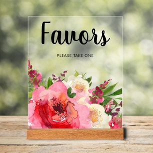 Pink Flowers Bridal Shower Favours Acrylic Sign