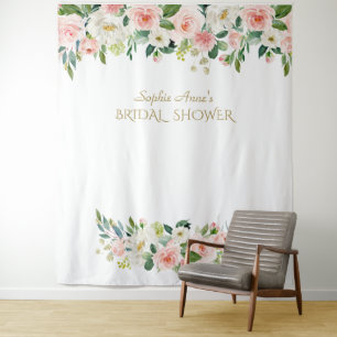 Pink Flowers Bridal Shower Photo Booth Backdrop Tapestry