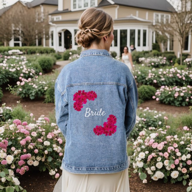 Pink Flowers Bride Denim Jacket (Wedding Back)