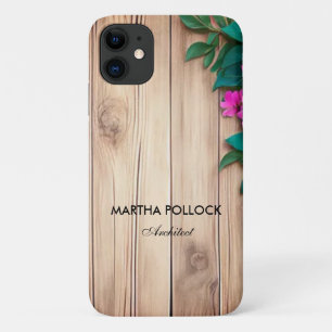 Pink flowers brown wood  iPhone 11 case