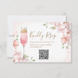 Pink Flowers Brunch & Bubbly Shower QR Rsvp Card