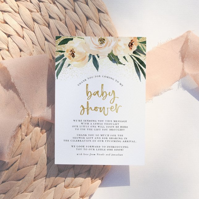 Pink Flowers & Brushed Gold Baby Shower Thank You (Creator Uploaded)