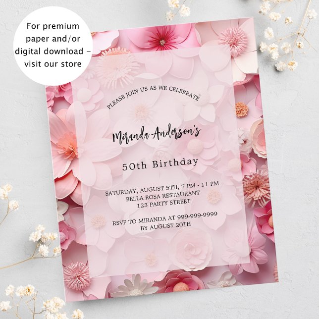 Pink flowers budget birthday invitation (Creator Uploaded)