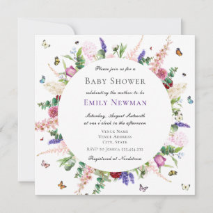 Pink Flowers & Butterflies Baby Shower Invitation