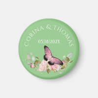 Pink Flowers & Butterfly on Green Wedding