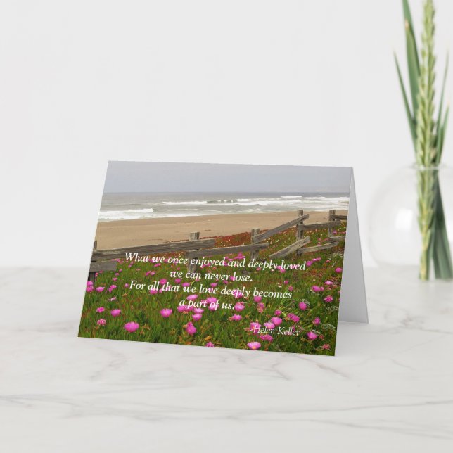 Pink Flowers by the Ocean Sympathy Card (Front)