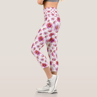 Pink Flowers Capri Leggings