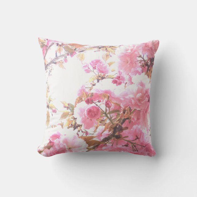 Pink Flowers Cherry Blossom Floral Patterns Sakura Outdoor Pillow (Front)