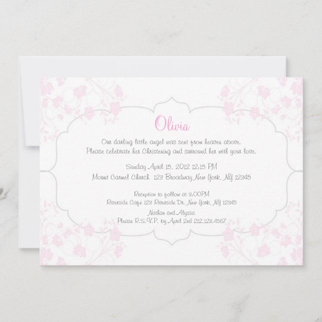 Pink Flowers Christening Invitation (Front)