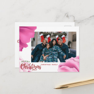 Pink Flowers Christmas Card, Custom Holiday Card