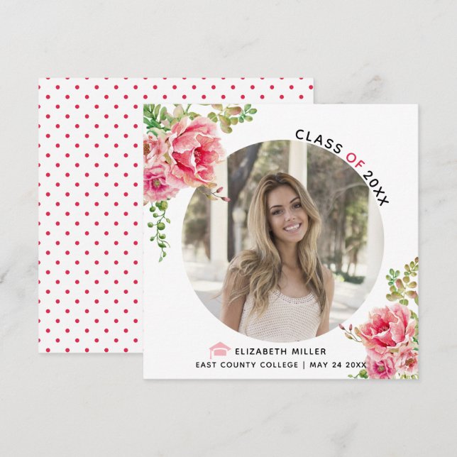 Pink flowers Class of 2025 graduation photo Announcement (Front/Back)