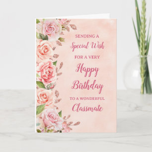 Pink Flowers Classmate Birthday Card