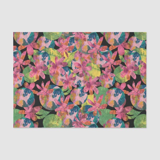 Pink Flowers Collage on Black Background  Tissue Paper (Front)