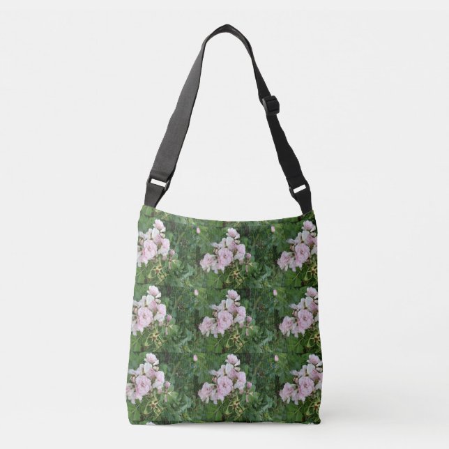 Pink Flowers Crossbody Handbag (Front)