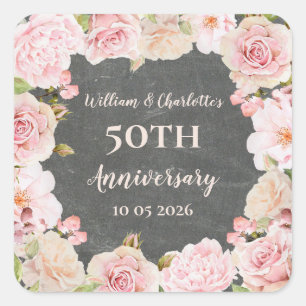 Pink Flowers Custom Anniversary Favour Tag