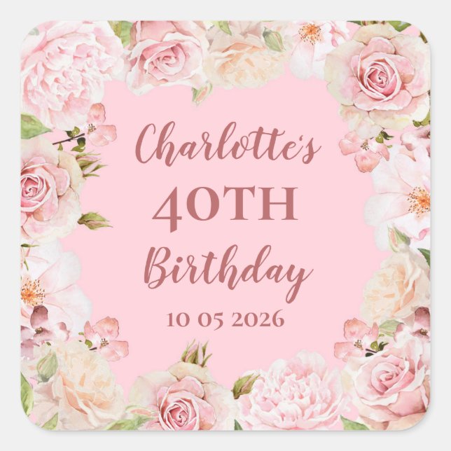 Pink Flowers Custom Birthday Favour Tag (Front)