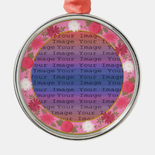 Pink Flowers Custom Round Silver Ornament