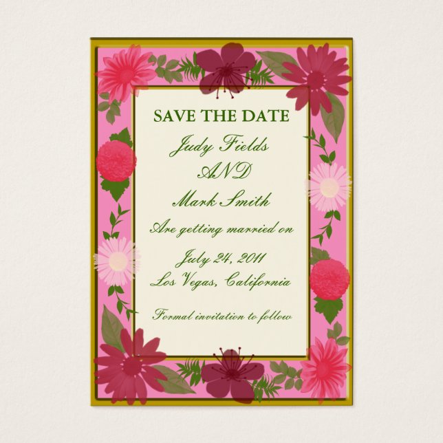 Pink Flowers Custom Save The Date Card (Front)