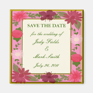 Pink Flowers Custom Save The Date Magnet