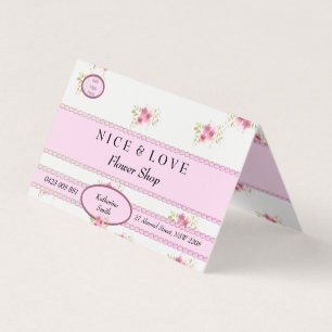 Pink Flowers Custom Shop Folded Business Card