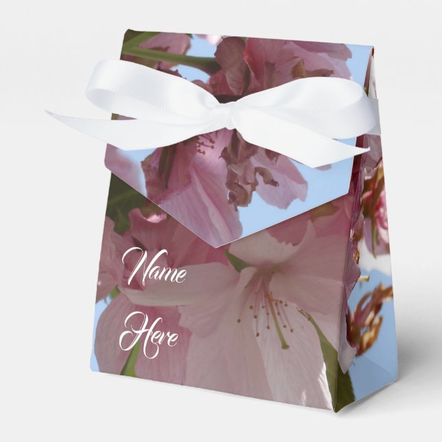 Pink Flowers Custom Text Favor Box (Front Side)