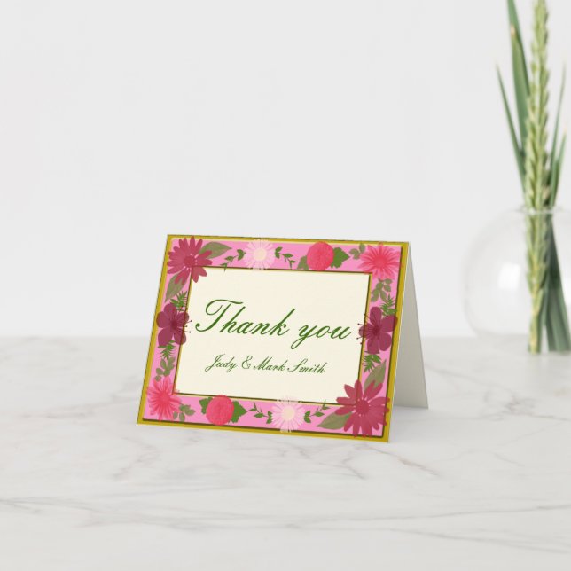 Pink Flowers Custom Thank You Cards (Front)