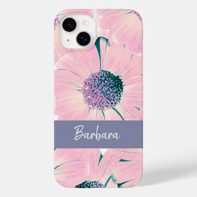 Pink Flowers Customizable Name Modern Case-Mate iPhone Case (Back)