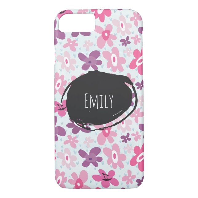 Pink Flowers Cute Whimsical Pattern Personalized Case-Mate iPhone Case (Back)