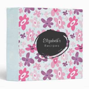 Pink Flowers Cute Whimsical Pattern Recipe Binder