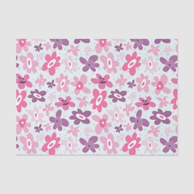 Pink Flowers Cute Whimsical Pattern Tissue Paper (Front)