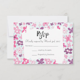 Pink Flowers Cute Whimsical Wedding RSVP Card