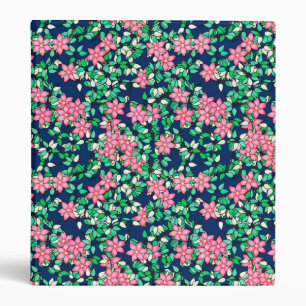 Pink flowers, dark blue background binder