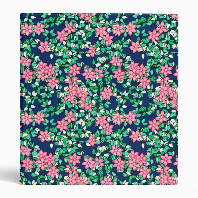 Pink flowers, dark blue background binder (Front)