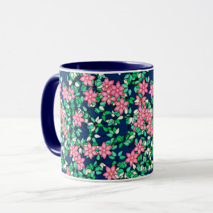 Pink flowers, dark blue background mug