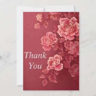 Pink Flowers Dark Pink Background Thank You Card