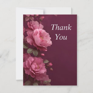 Pink Flowers Dark Purple Background Thank You Card
