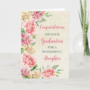 Pink Flowers Daughter Congratulations Graduation Card