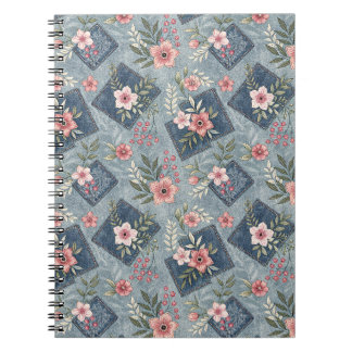 Pink Flowers & Denim Jeans - Floral Design Pattern Notebook