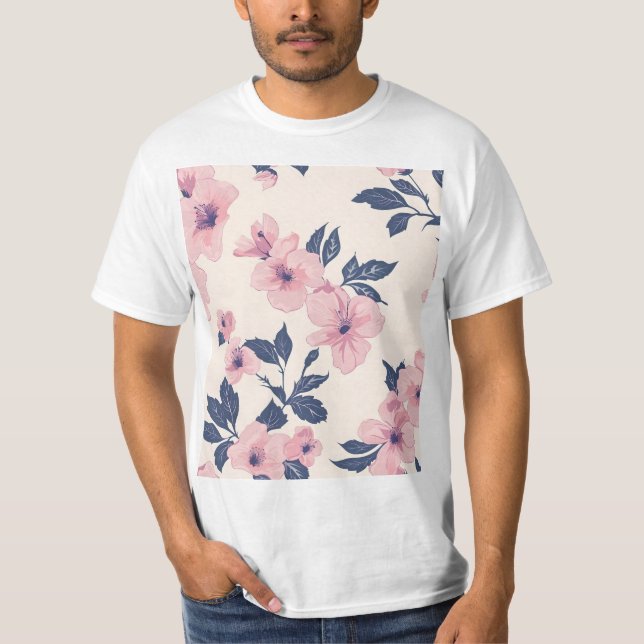 Pink Flowers Design T-Shirt (Front)