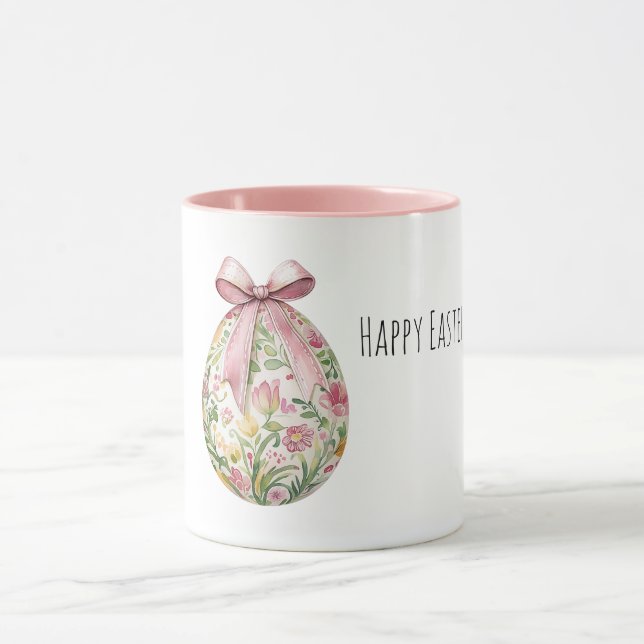 Pink Flowers Easter Egg Bow Mug (Center)