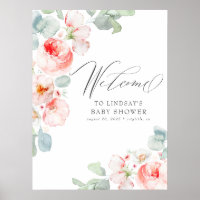 Pink Flowers Elegant Baby Shower Welcome Sign