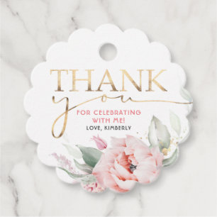 Pink Flowers Elegant Birthday Thank You Favour Tags