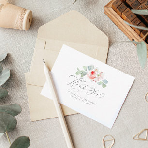 Pink Flowers Elegant Bridal Shower Thank You Card