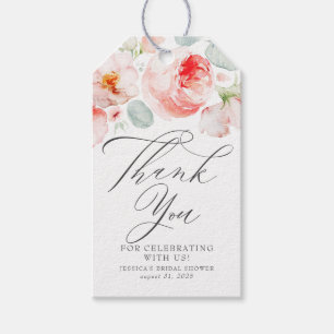Pink Flowers Elegant Bridal Shower Thank You Gift Tags