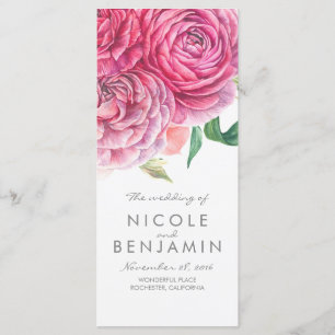 Pink Flowers Elegant Watercolor Wedding Programs