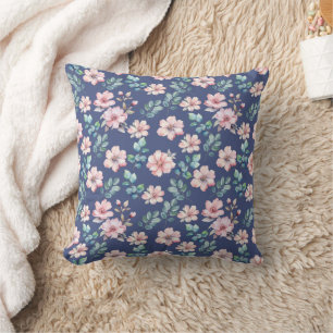 Pink Flowers Feminine Pattern Throw Pillow