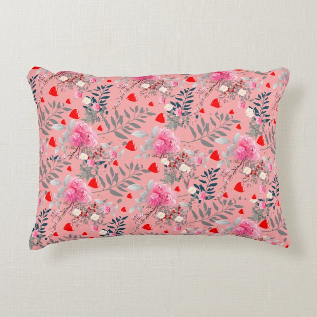 Pink flowers field accent pillow (Front)
