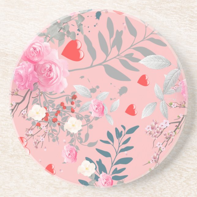 Pink flowers field coaster (Front)